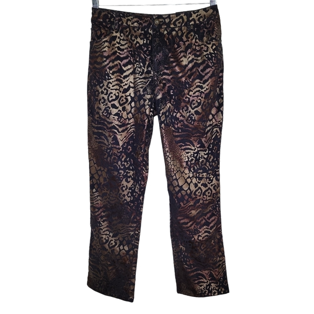 Eric Casual | NWT Women's Black and Gold Metallic Corduroy Leopard Pants